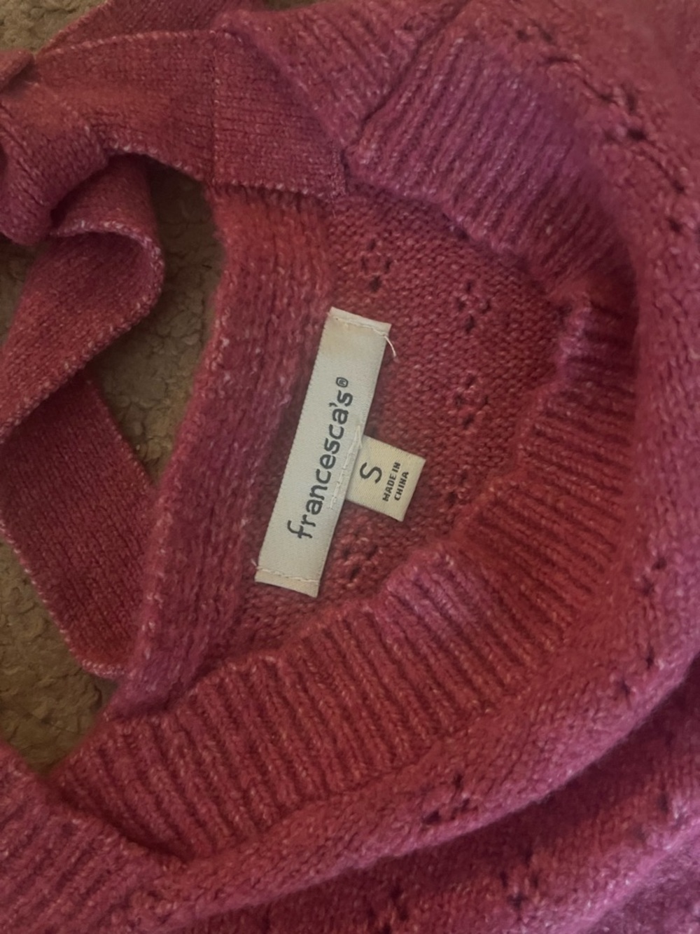 Francesca's Collections Raspberry Tie-Back V-Neck Sweater - Picture 5 of 6